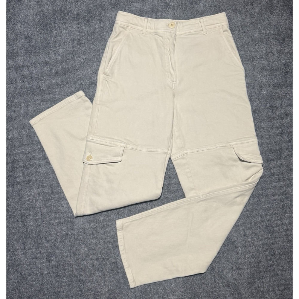 Wilfred Free Beige Cargo Pants Button Cotton Women Size 4 Fit 28x28.5"